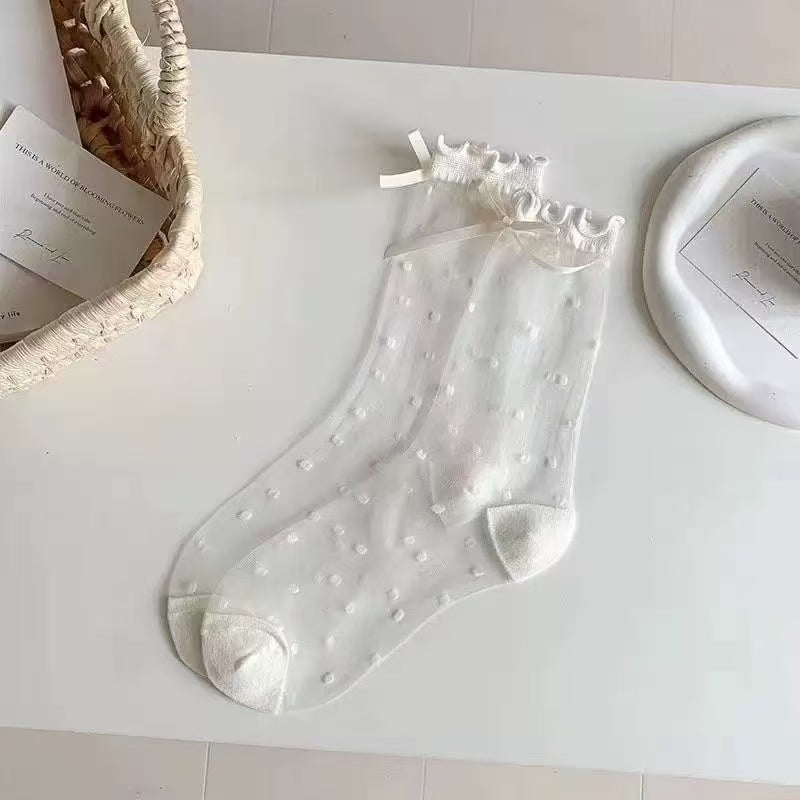 🧦  Official Store – Ice Silk Breathable Socks with Polka Dot Design
